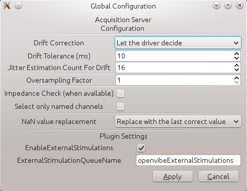 Configure OpenViBE acquisition server, preferences